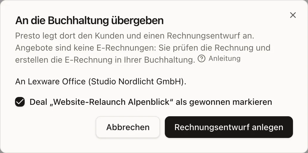 Der Übergabe-Dialog